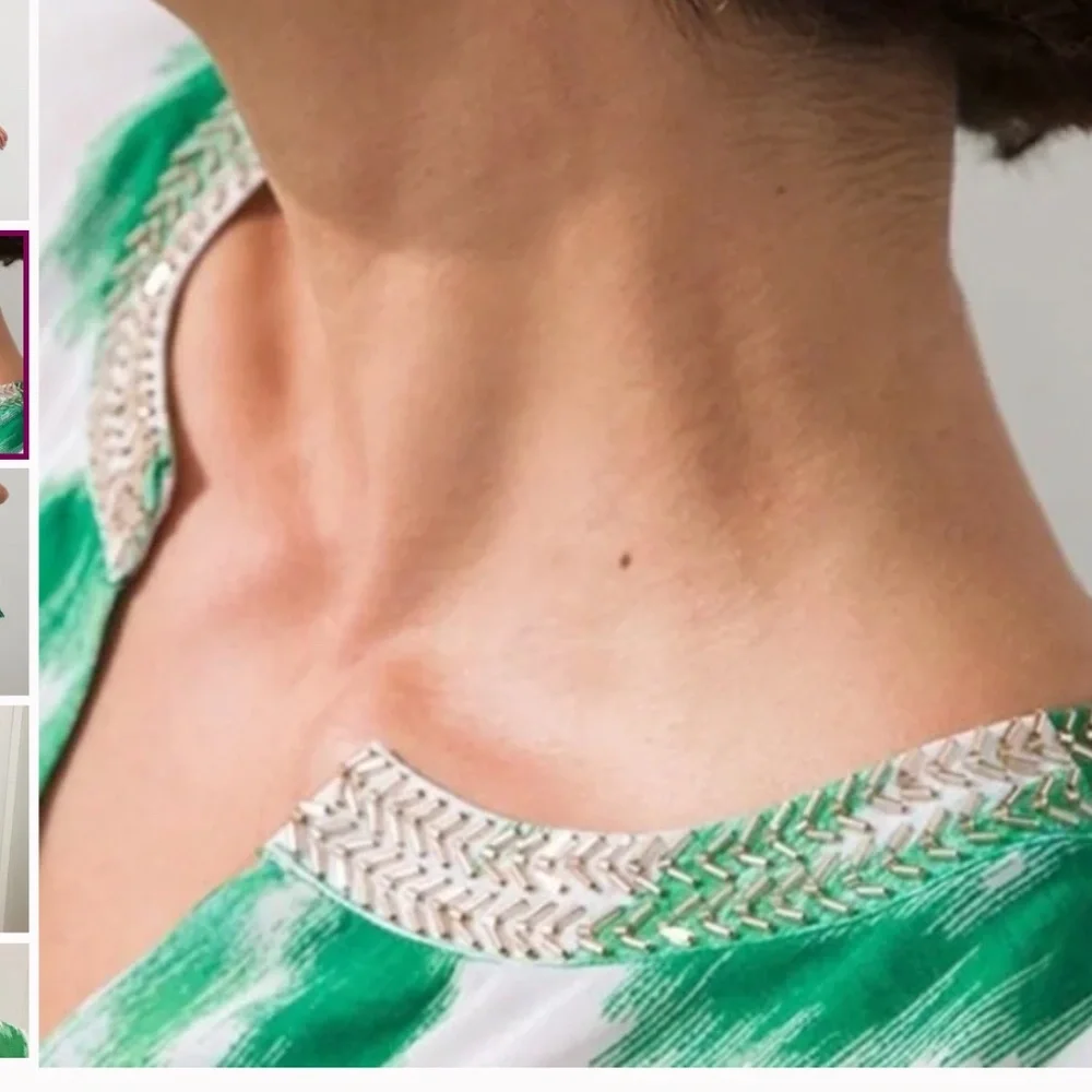 Chico's S/M green white Ikat embellished poncho style tunic Small Medium - Picture 2 of 7